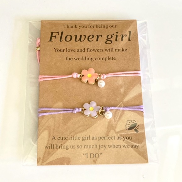 NEW Pink and Purple Flower Pearl Flower Girl Cord Bracelet Set - Picture 2 of 3
